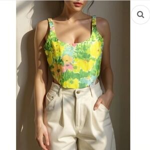 With Jéan NWOT Women XXS Cindy Floral Corset‎ Top Splice Impressionist Zipper
